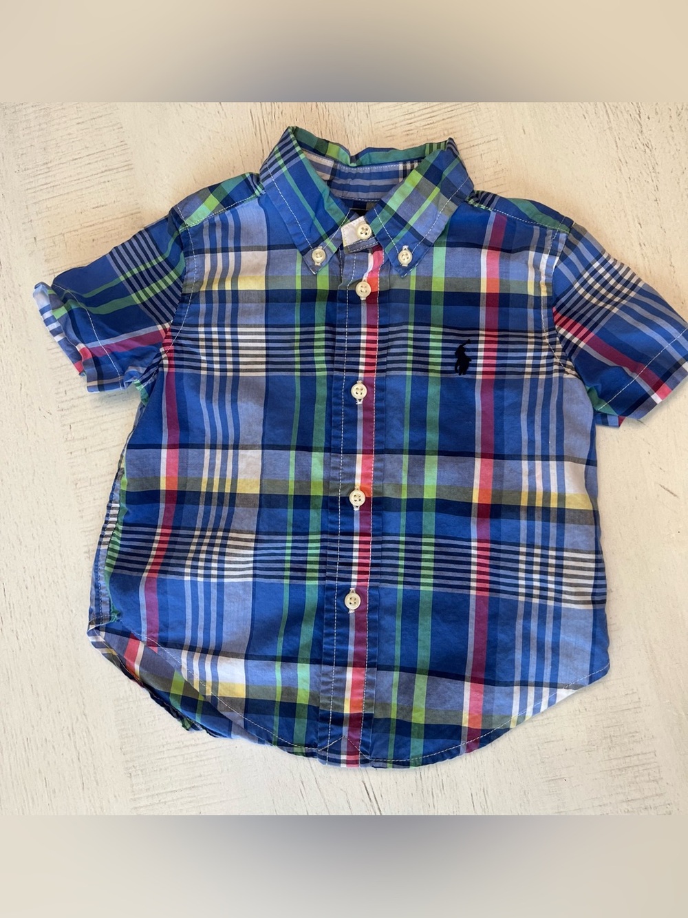 Ralph Lauren Blue Multi-Plaid Short Sleeve Button-Down Shirt